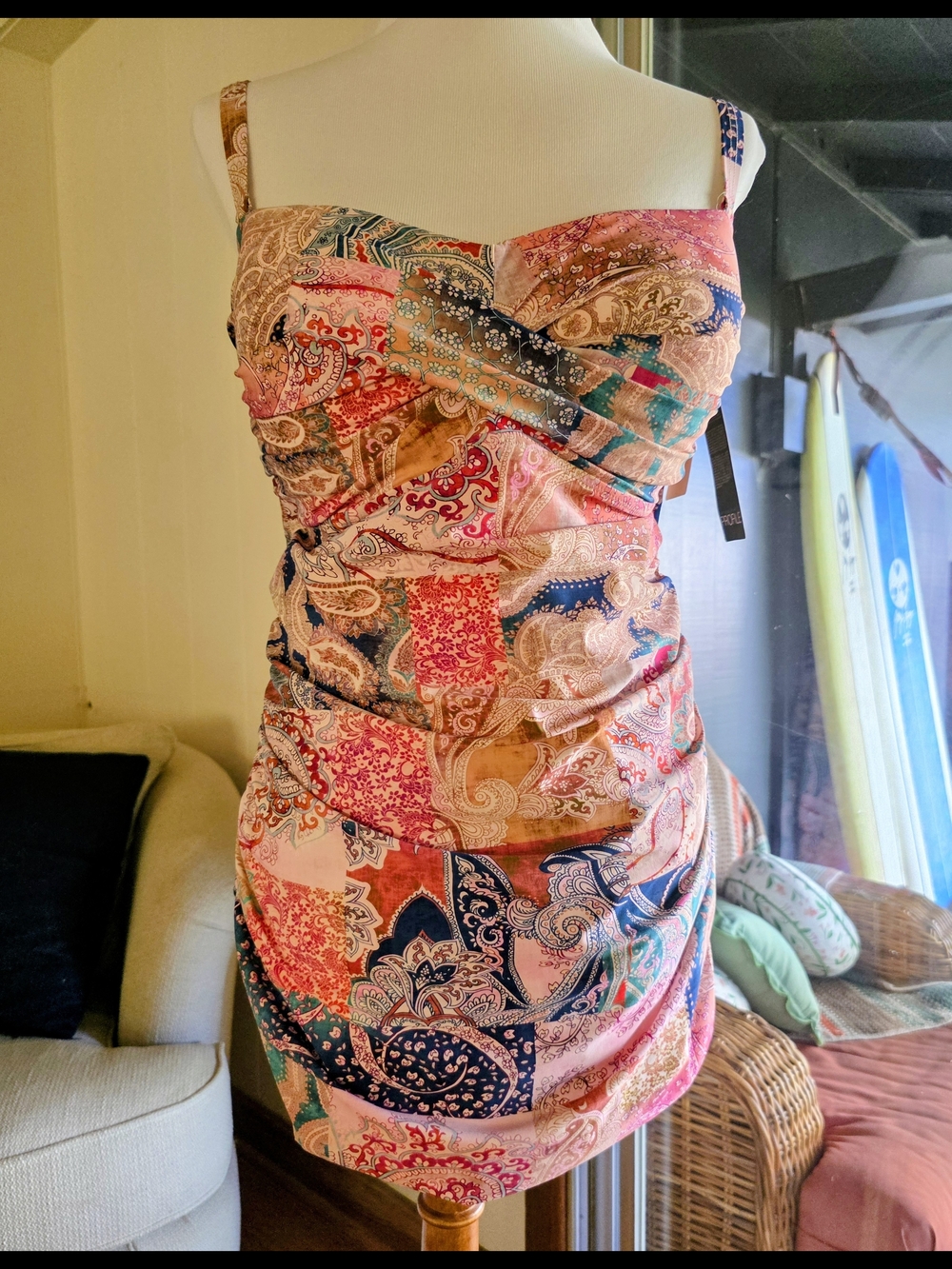 Gottex KARMA Batik Paisley Ruched Sundress in Pink & Blue 20W